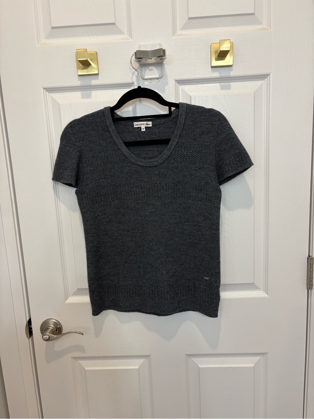 Lacoste Charcoal Short-Sleeve Scoop Neck Knit Sweater #1463